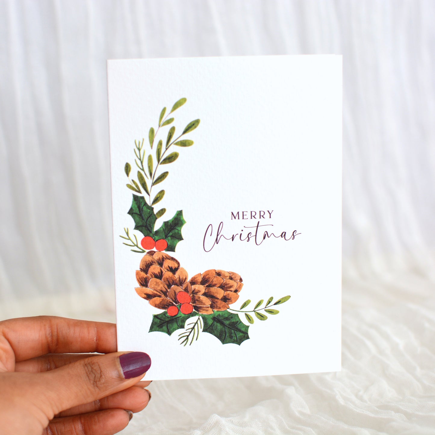 Pinecone & Holly Christmas Card