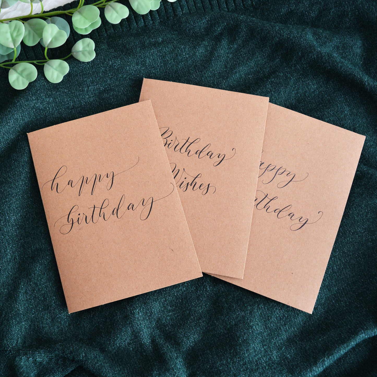 Handwritten Calligraphy Birthday Cards - Set of 3 (A6, Kraft)