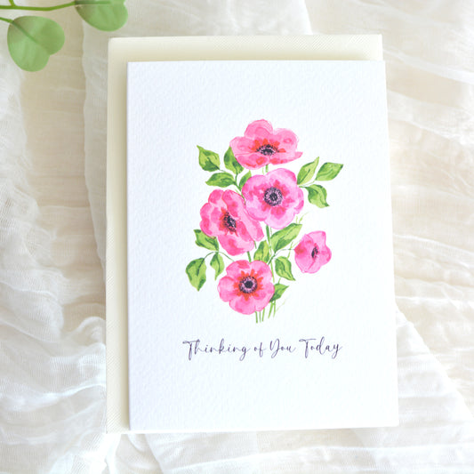 Fuchsia Poppies Thinking of You Card