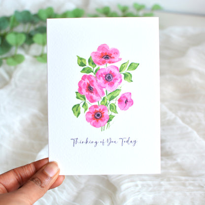 Fuchsia Poppies Thinking of You Card