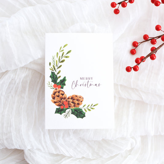 Pinecone & Holly Christmas Card