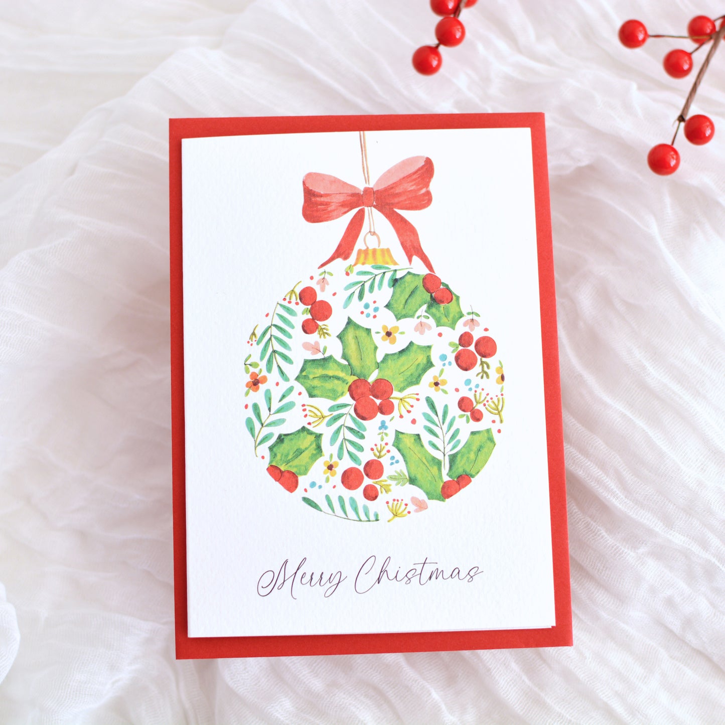 Holly & Berries Christmas Ornament Card