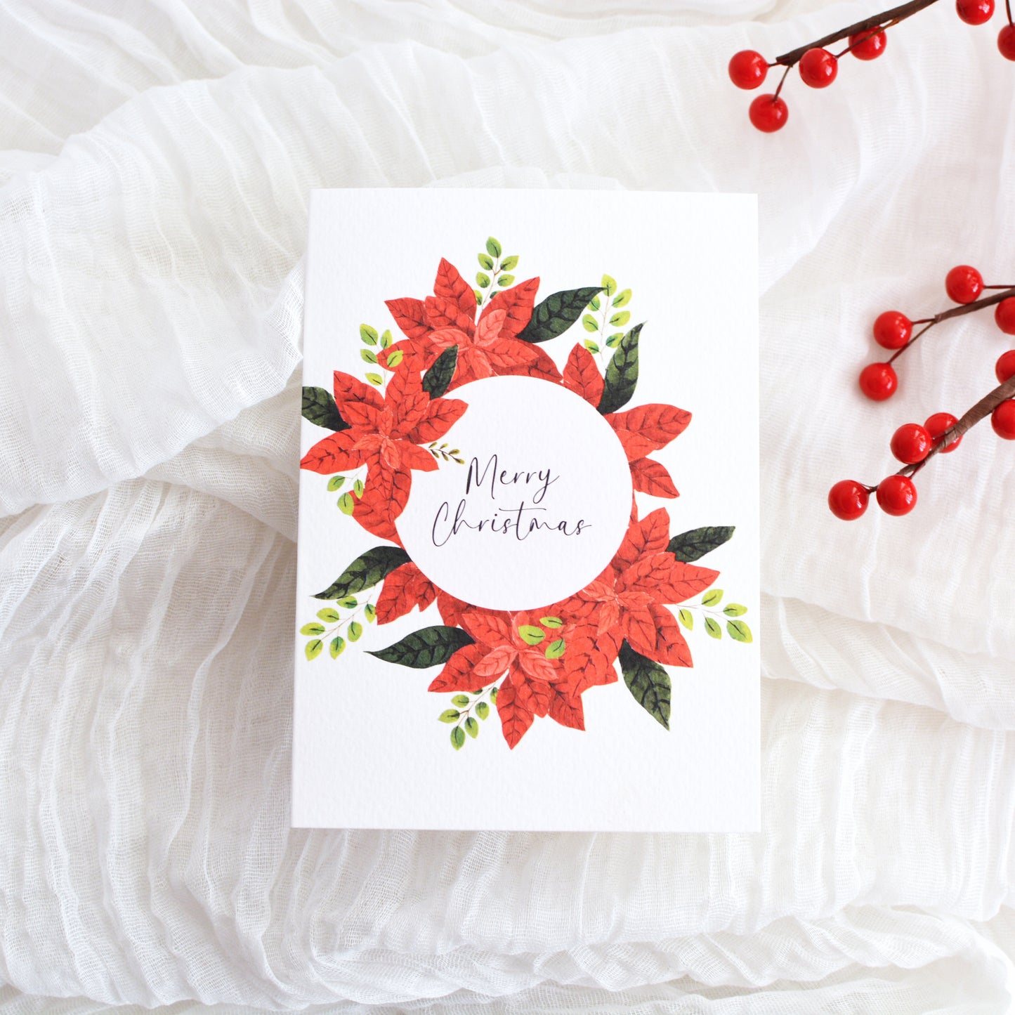 Poinsettia Bloom Christmas Card