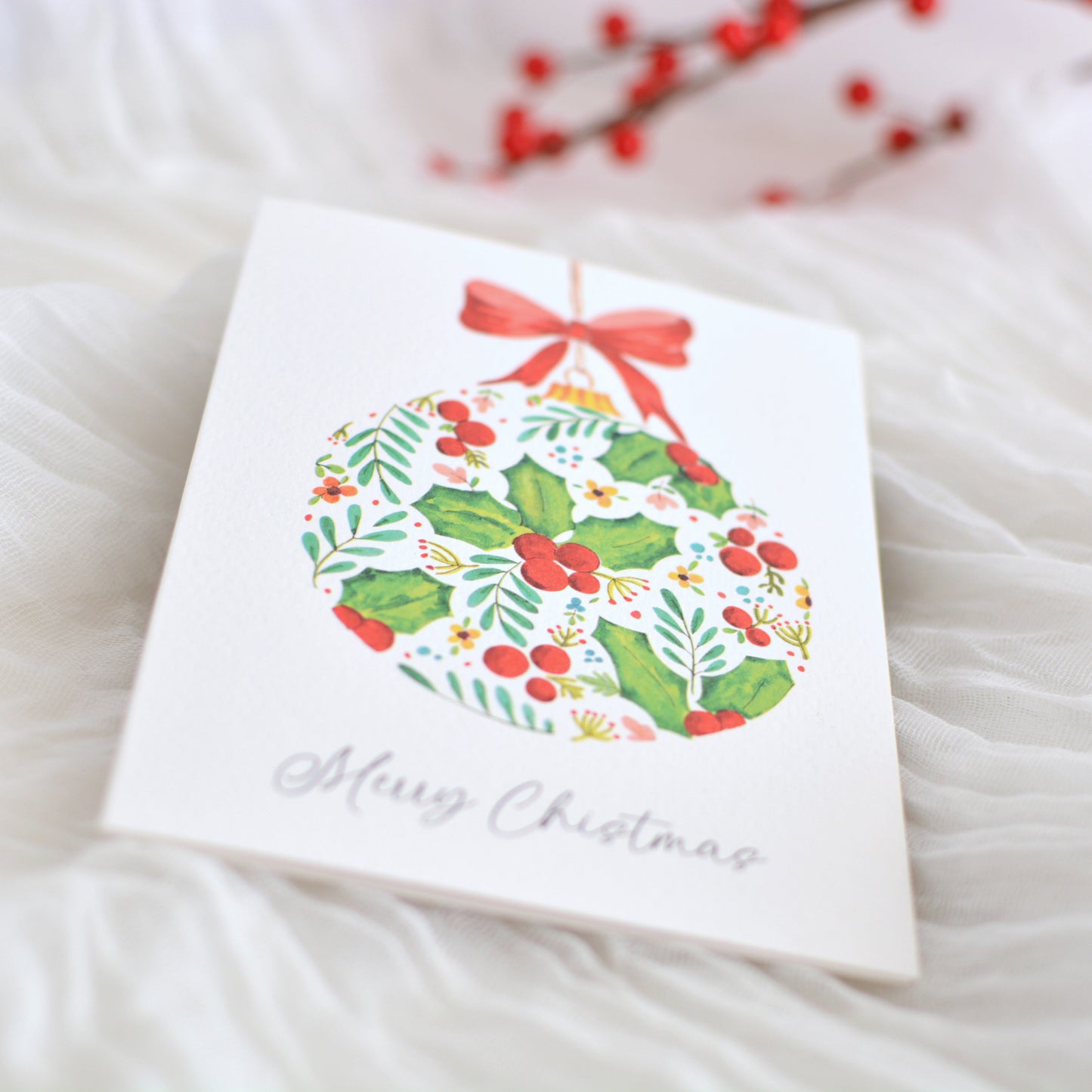 Holly & Berries Christmas Ornament Card