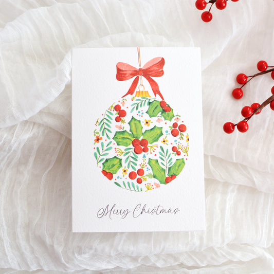 Holly & Berries Christmas Ornament Card