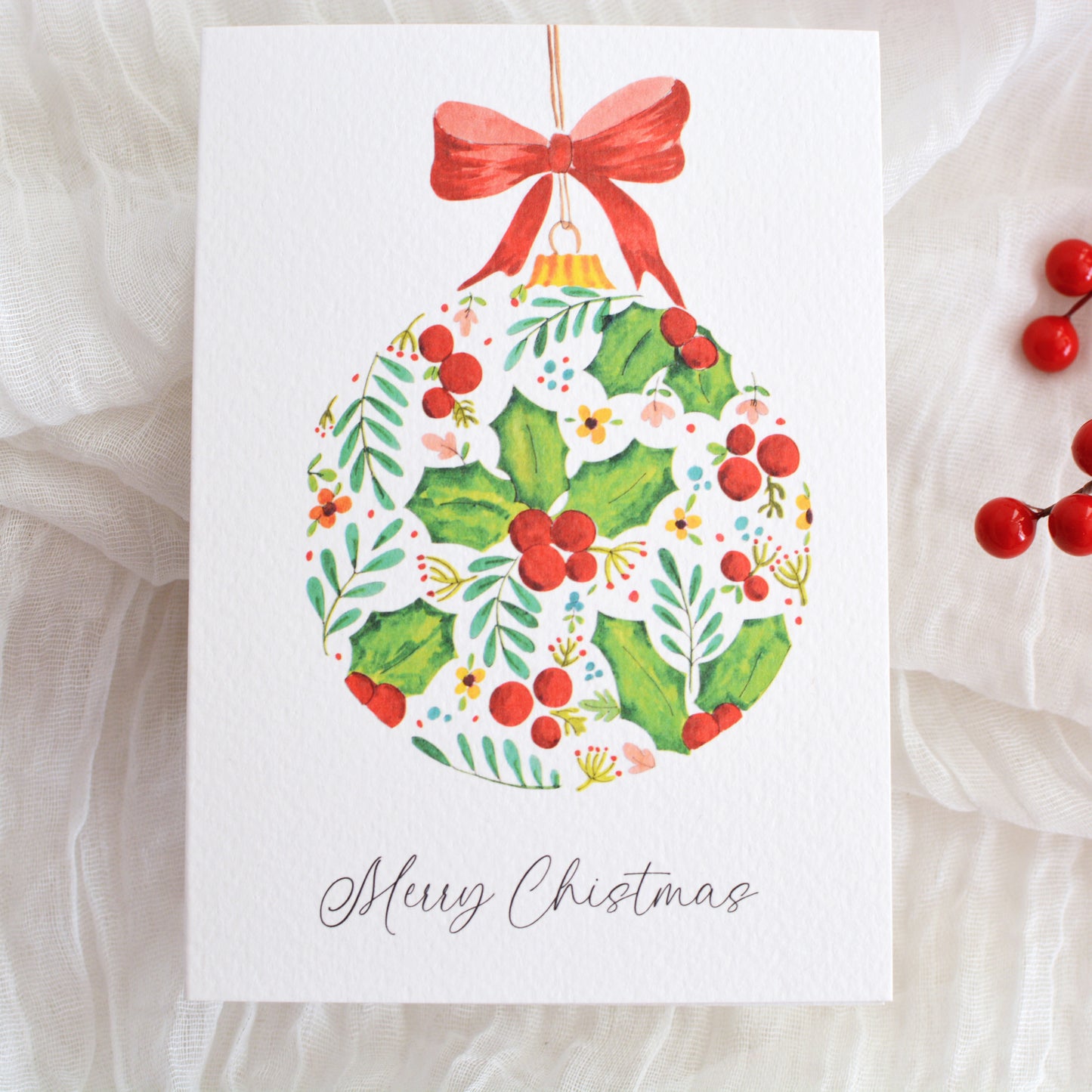 Holly & Berries Christmas Ornament Card