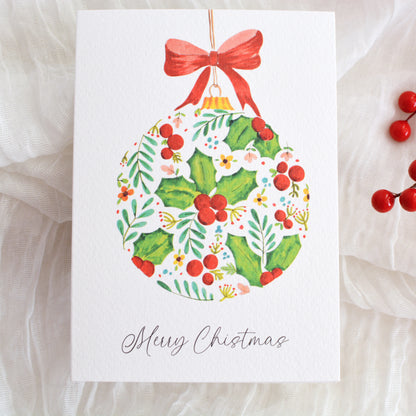 Holly & Berries Christmas Ornament Card