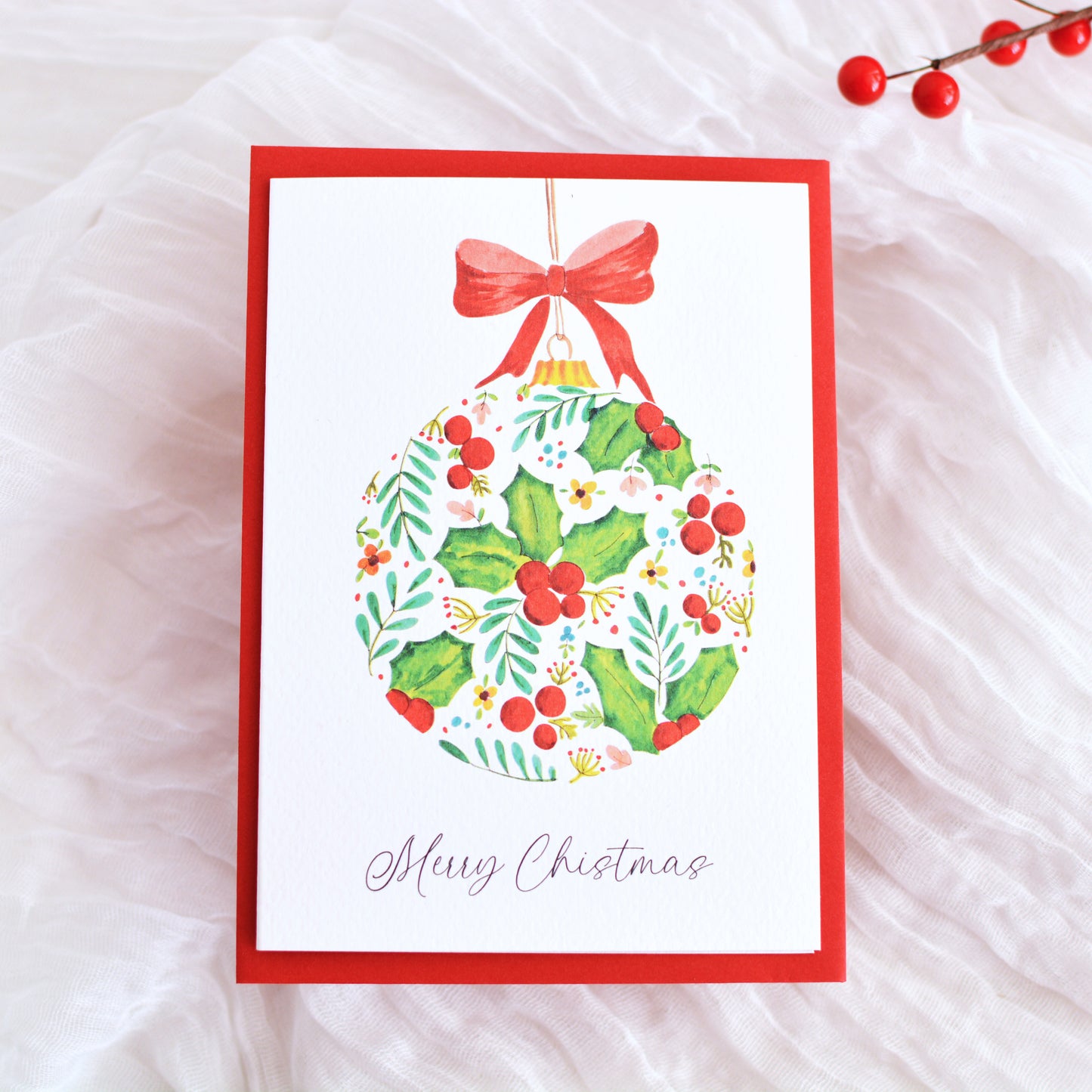 Holly & Berries Christmas Ornament Card