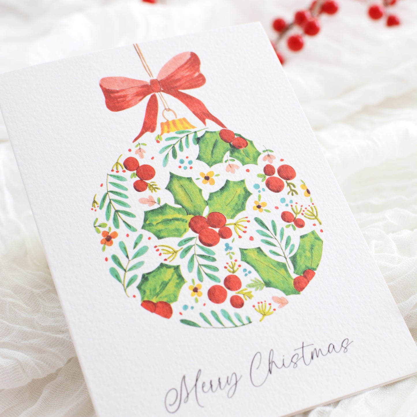 Holly & Berries Christmas Ornament Card