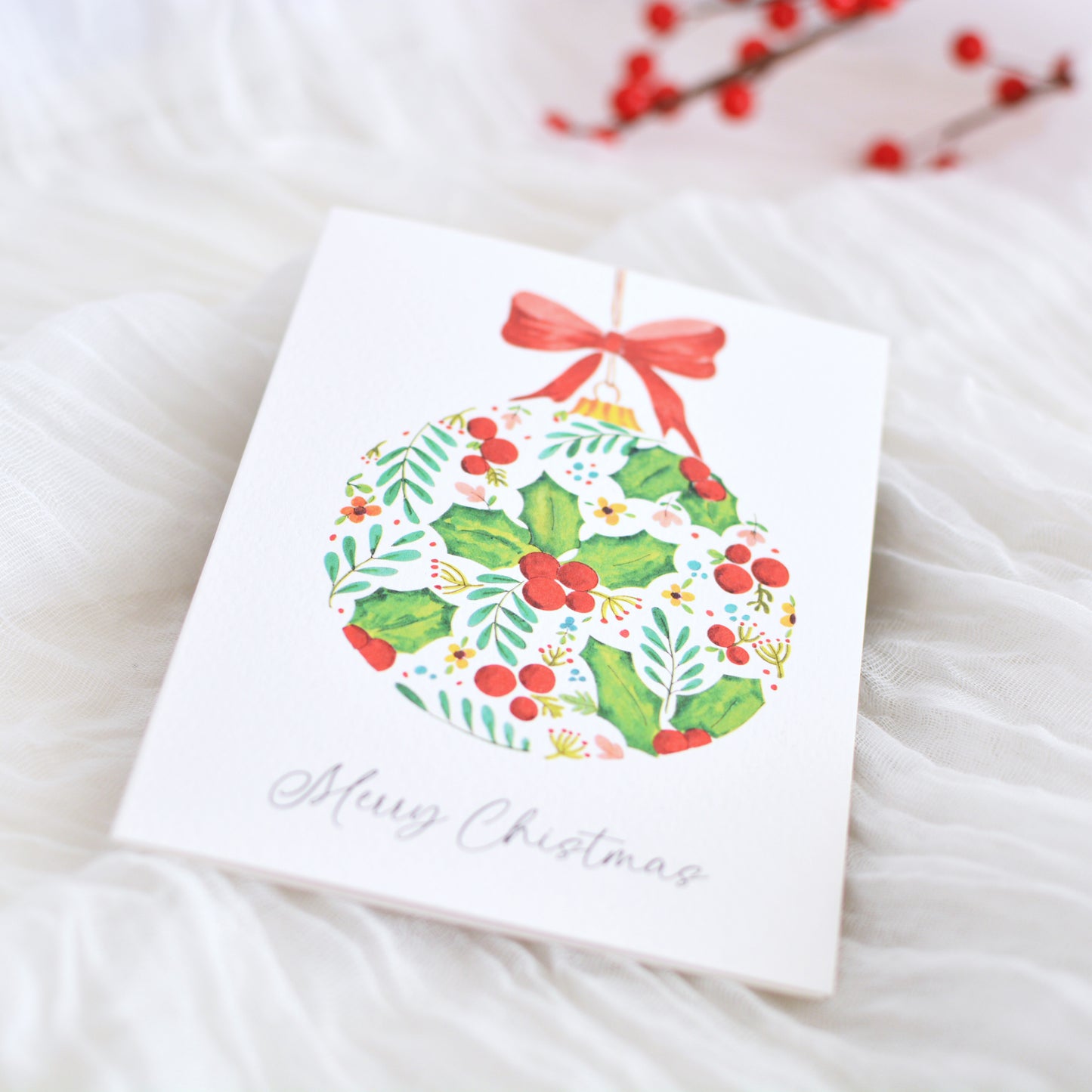 Holly & Berries Christmas Ornament Card